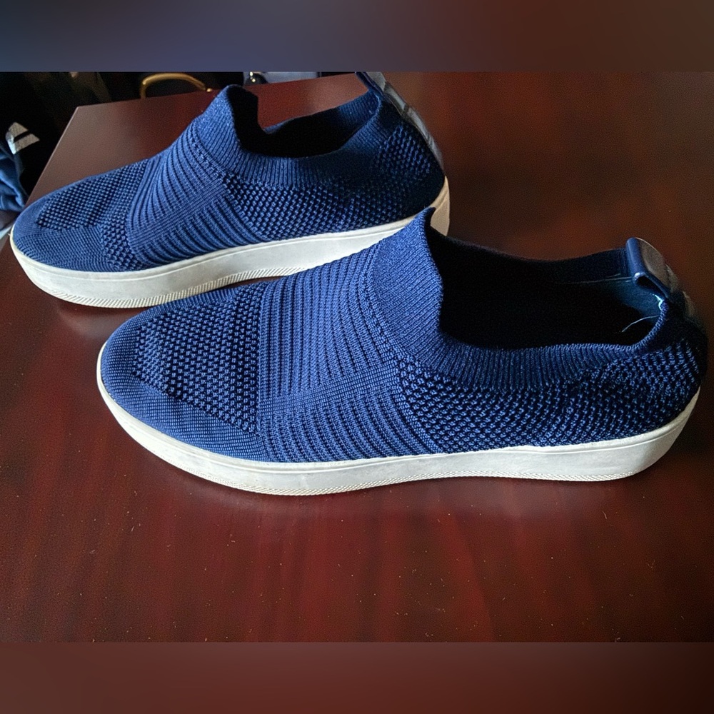 Steve Madden Navy Knit Slip-On Sneakers with White Sole